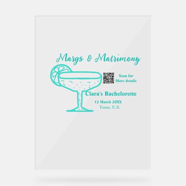 Señal Acrílica Despedida de soltera Turquoise Margs & Matrimony  (Anverso)