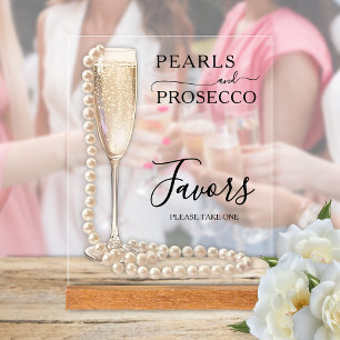 Señal Acrílica Detalles de desayuno de boda Perlas y Prosecco