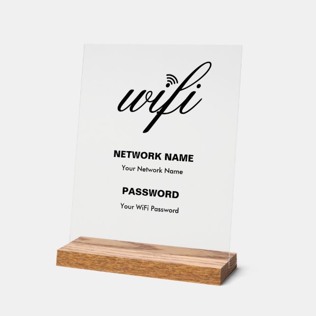 Señal Acrílica Detalles de Wi-Fi de marca personalizado y blanco  (Ángulo)