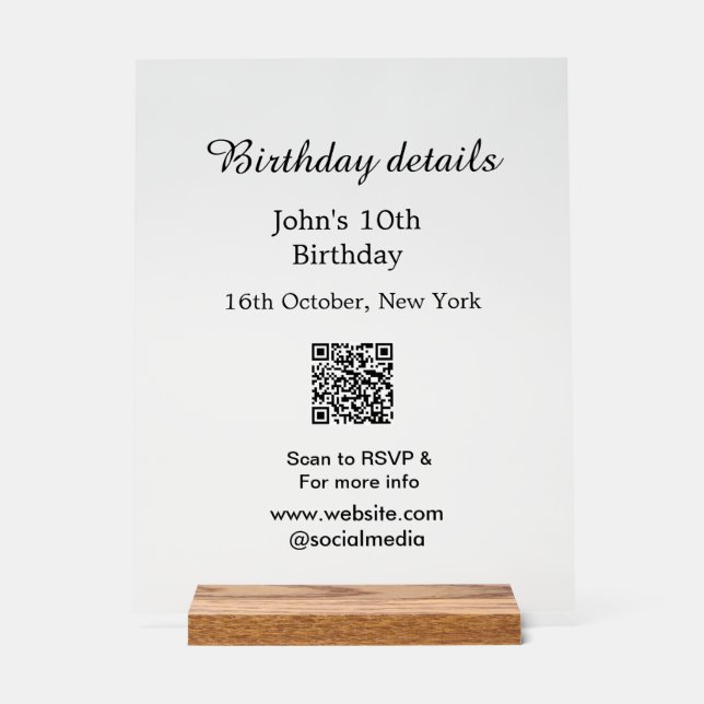 Señal Acrílica Detalles del cumpleaños 10.º escaneo de cumpleaños (Anverso)