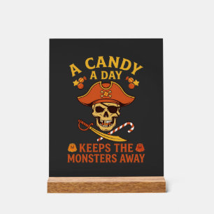 Señal Acrílica Día de Dulces Pirata de Halloween Calavera Bastón