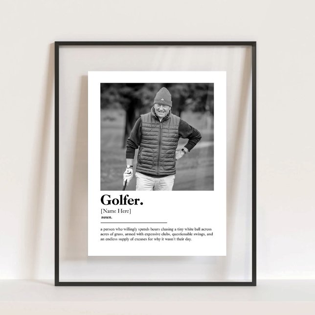 Señal Acrílica Diccionario de golfista divertido con foto persona (Fun Golfer Dictionary Definition with Custom Photo Acrylic Sign)