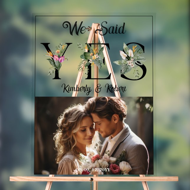 Señal Acrílica Dijimos Sí Flores Tropicales Cartas Personalizado  (Neutral )