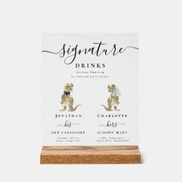 Señal Acrílica Dinosaur Bride and Groom Signature Drinks Wedding