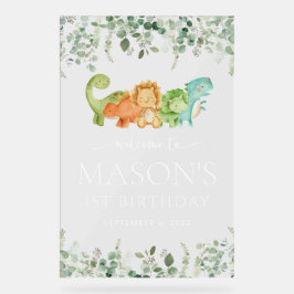 Señal Acrílica Dinosaurios Cutos, T-Rex, Jurásico, Bienvenida de