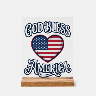 Señal Acrílica Dios bendiga a América Diseño de camiseta con cora
