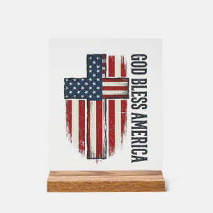 Señal Acrílica Dios bendiga a América Diseño de cruz patriótica v