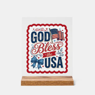 Señal Acrílica Dios bendiga a Estados Unidos Camiseta vintage dis