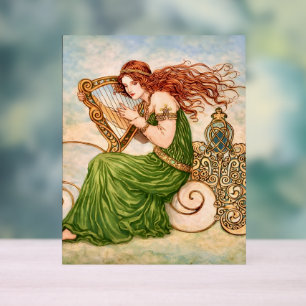 Señal Acrílica Diosa irlandesa tocando el arpa – Arte Nouveau cel