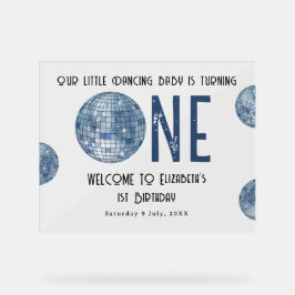 Señal Acrílica Disco Ball First Year 1st Birthday Party