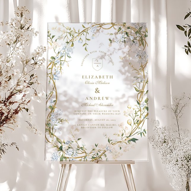 Señal Acrílica Diseño de Boda floral romántico con Escudo de mono (Subido por el creador)