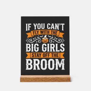 Señal Acrílica Diseño de bruja con escoba para chicas grandes de