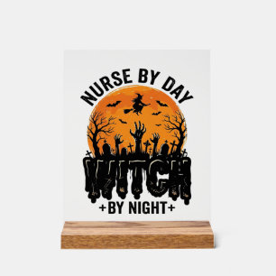 Señal Acrílica Diseño de bruja enfermera vintage de Halloween_1
