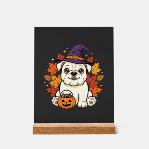 Señal Acrílica Diseño de calabaza de Halloween de Bulldog lindo_1