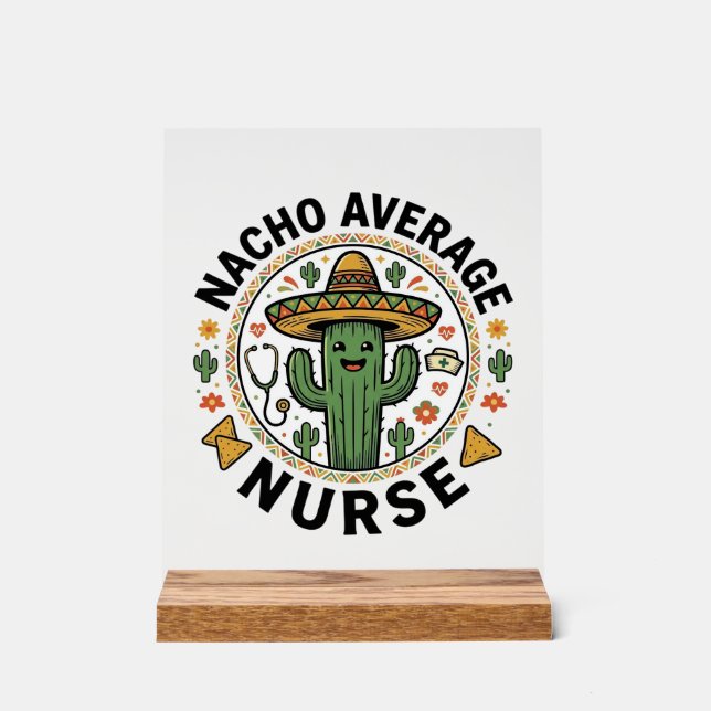 Señal Acrílica Diseño de camisa de fiesta de cactus de enfermera  (Anverso)