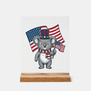 Señal Acrílica Diseño de camiseta con bandera de koala patriótico