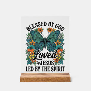 Señal Acrílica Diseño de camiseta cristiana de mariposa bendita (