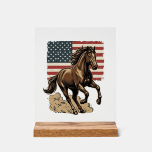 Señal Acrílica Diseño de camiseta de bandera americana de caballo