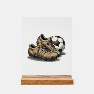 Señal Acrílica Diseño de camiseta de botas de fútbol y balón vint