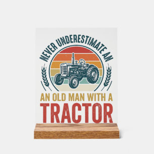 Señal Acrílica Diseño de camiseta de cita de hombre viejo tractor