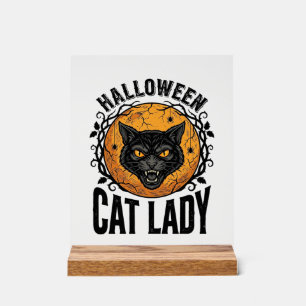 Señal Acrílica Diseño de camiseta de gato negro vintage de la dam