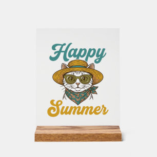 Señal Acrílica Diseño de camiseta de grabado vintage de gato de v
