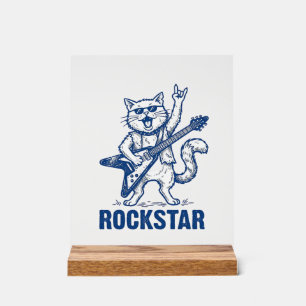 Señal Acrílica Diseño de camiseta de grabado vintage de gato guit