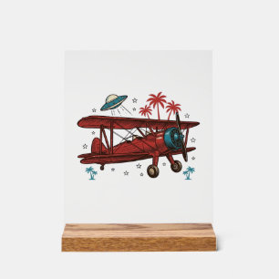 Señal Acrílica Diseño de camiseta de viaje tropical ovni biplano