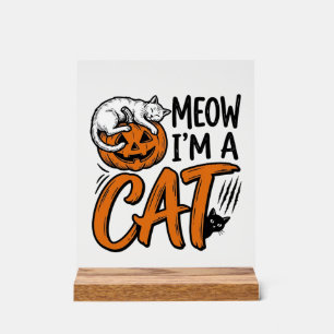 Señal Acrílica Diseño de camiseta tipográfica de gato de calabaza