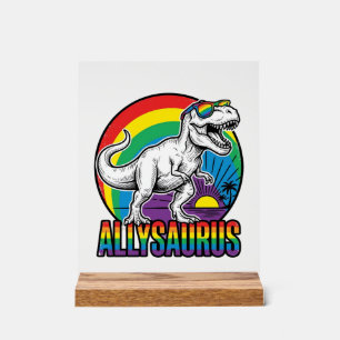 Señal Acrílica Diseño de camiseta vintage de dinosaurio arcoíris 