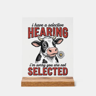 Señal Acrílica Diseño de camiseta vintage de vaca con audición se