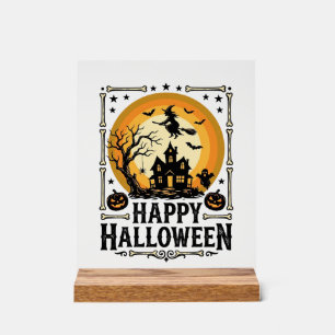 Señal Acrílica Diseño de camiseta vintage feliz Halloween bruja l