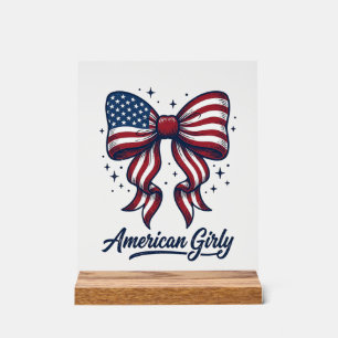 Señal Acrílica Diseño de camiseta vintage femenino patriótico ame