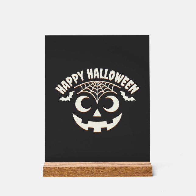 Señal Acrílica Diseño de cara de Jack-O-Lantern de Halloween feli (Anverso)