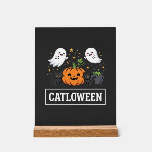 Señal Acrílica Diseño de Catloween Gato Fantasma Lindo Halloween_