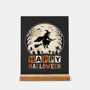 Señal Acrílica Diseño de cementerio de luna de bruja de Halloween