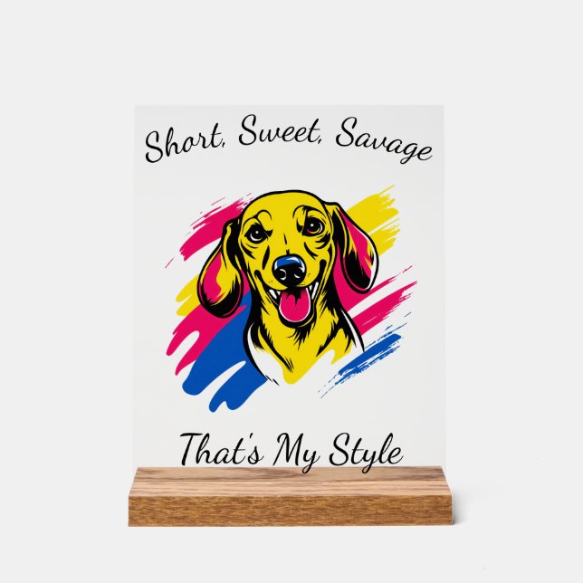 Señal Acrílica Diseño de Dachshund de Arte Pop Personalizable (Anverso)