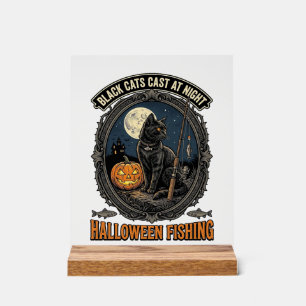 Señal Acrílica Diseño de gato de pesca vintage de calabaza de Hal