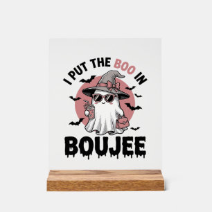 Señal Acrílica Diseño de grabado vintage de fantasma Boujee Hallo