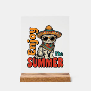 Señal Acrílica Diseño de grabado vintage de sombrero de gato de v