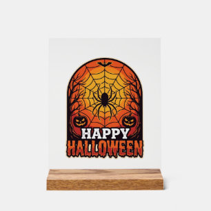 Señal Acrílica Diseño de grabado vintage de telaraña de Halloween
