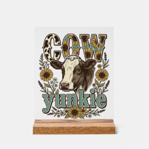 Señal Acrílica Diseño de granja de girasoles de vaca vintage Yunk