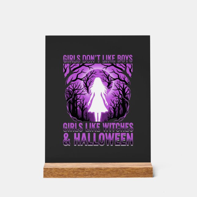 Señal Acrílica Diseño de Halloween Chicas como Brujas (Anverso)