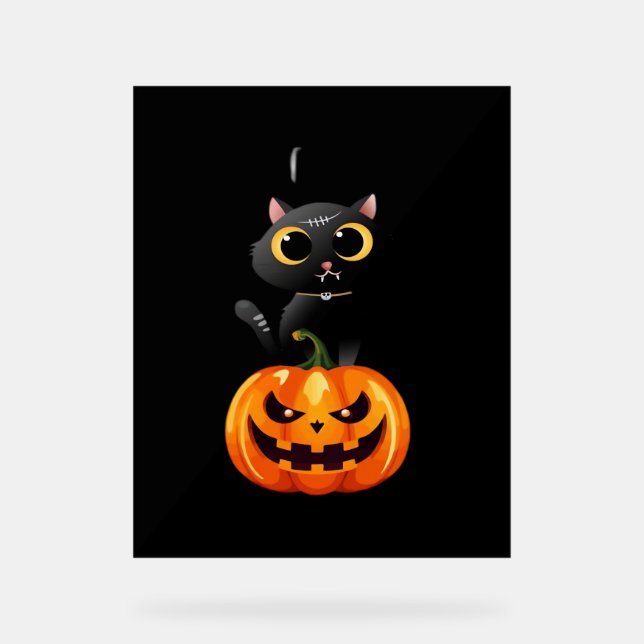 Señal Acrílica Diseño de Halloween para Gatos Negros - Arte espel (Anverso)