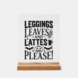 Señal Acrílica Diseño de Leggings Hojas Lattes Halloween Otoño Ca