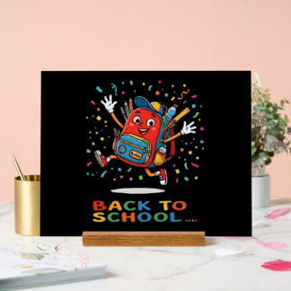 Señal Acrílica Diseño de mochila escolar saltarina linda de vuelt