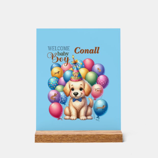 Señal Acrílica Diseño de perros y globos de cachorro bebé de bien (Anverso)
