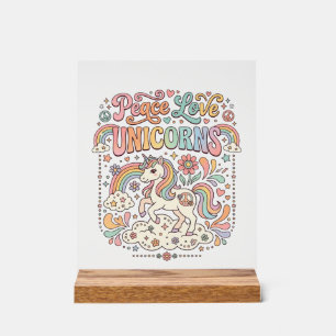 Señal Acrílica Diseño de vector adorable de unicornios de paz y a