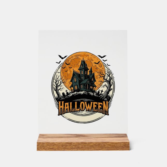 Señal Acrílica Diseño de vector de casa embrujada de Halloween vi (Anverso)