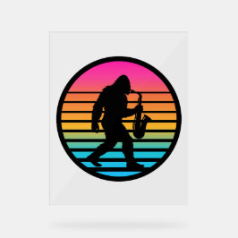 Señal Acrílica Diseño Retro Atardecer Saxofón Jazz Bigfoot